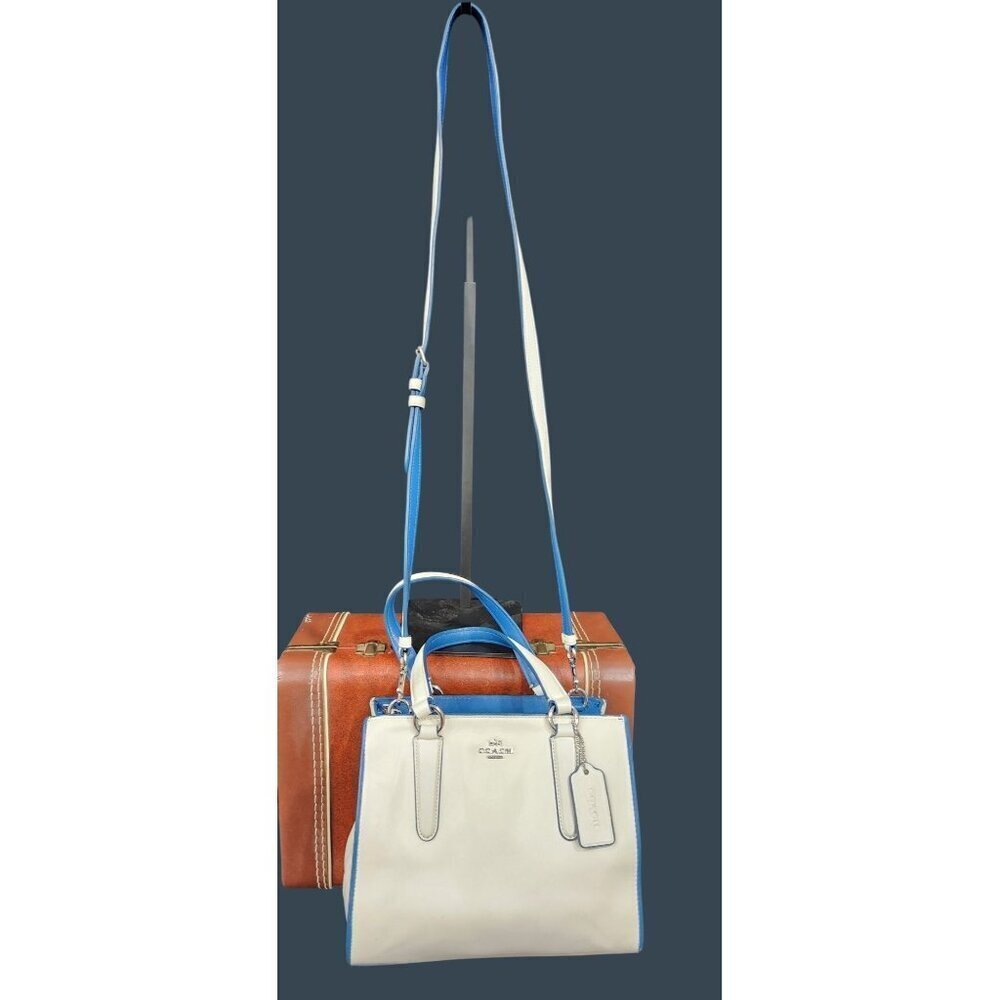 AUTHENTIC Coach Mini Crosby Colorblock Carryall in Blue and White Leather-EUC - Picture 1 of 12